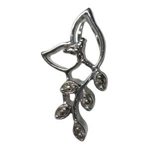 Sterling Silver Diamond Leaf Vine Necklace Pendant